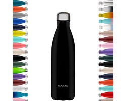 FLASKE Original 750ML RVS Night - Waterfles & Thermosfles - Sportfles - Dubbelwandig Isolerend - 24u Koud & 12u Warm - Lekvrij - Zwart