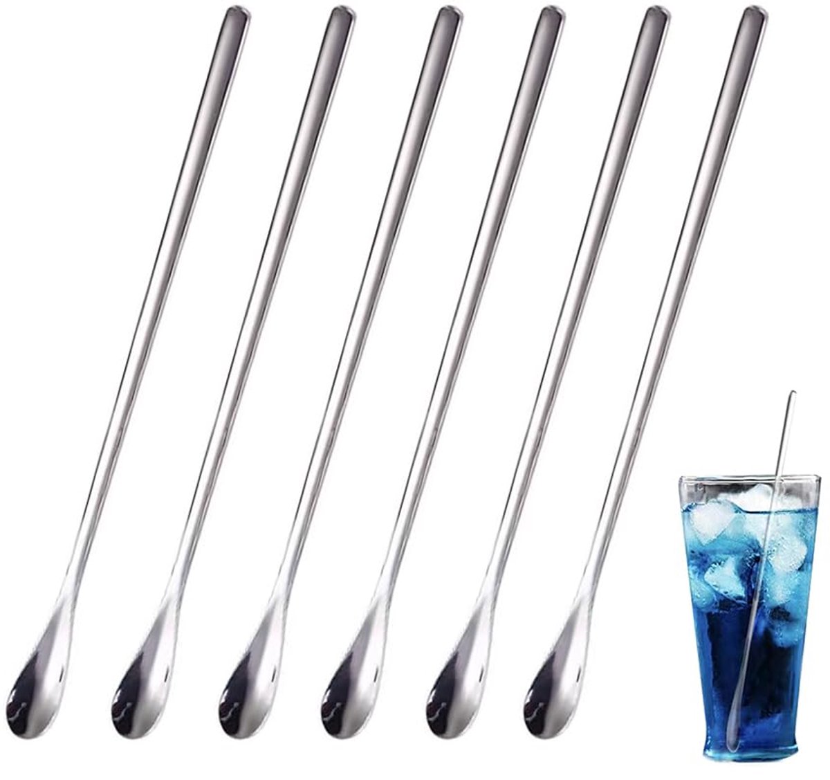 6-delige mini-roerlepels voor koffie, thee en espresso, met lange steel, mini-roerlepel voor honing, kleine roerlepel en ijsthee-lepel. Geschikt voor gebruik in de keuken, voor het mixen van soepen, koffie, cocktails en thee. Herbruikbaar.