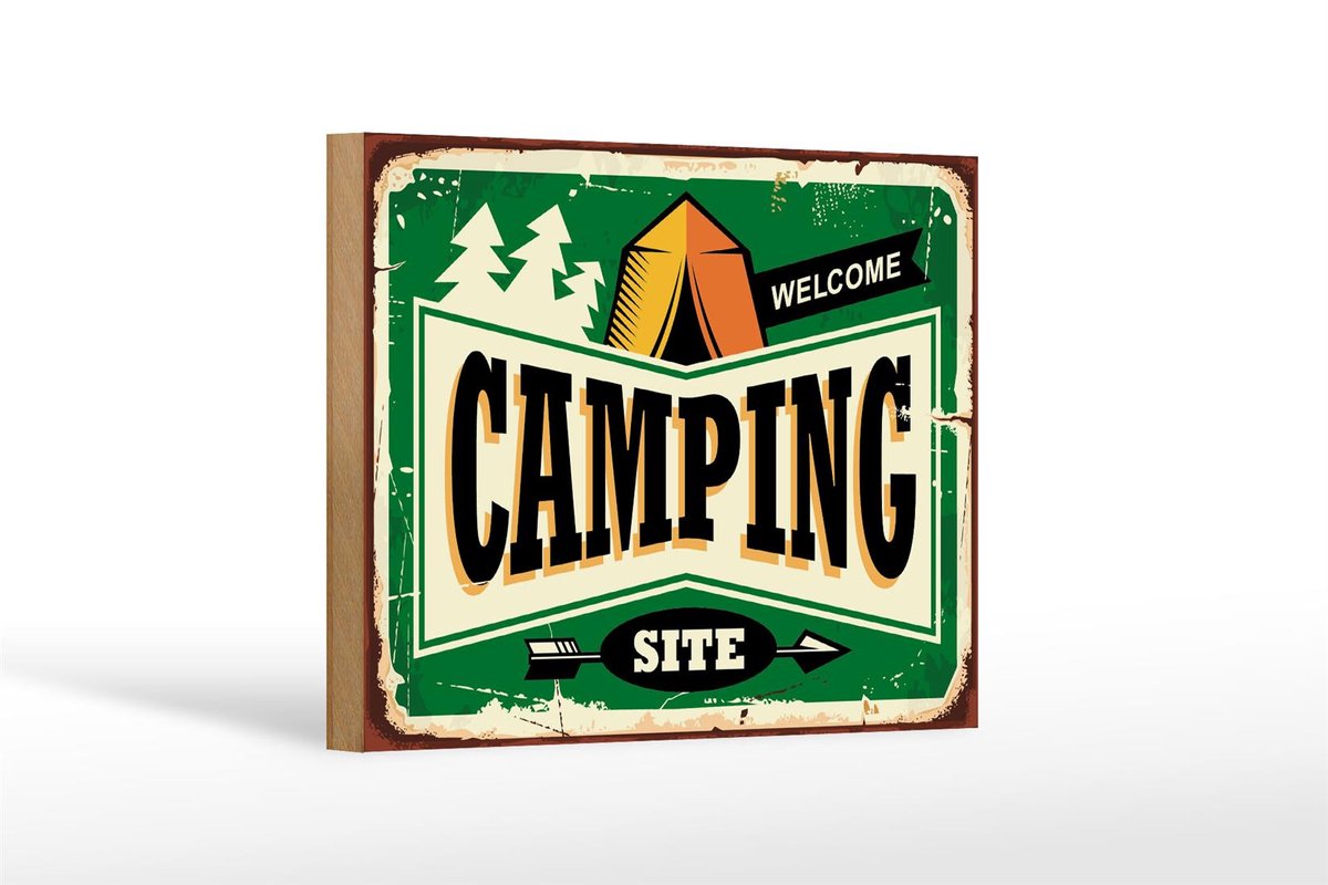 Holzschild Retro 18x12cm Camping welcome
