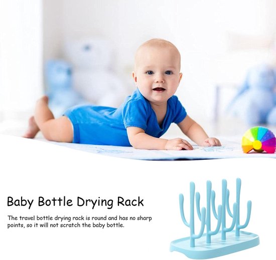 Flessenrek voor baby's - Afdruiprek voor op het aanrecht - Afvoerrek - Met afneembare voet - Babybenodigdheden - 25x14x19 cm - Geschikt voor het drogen van babyflesjes, rietjes, plastic bekers en koffiebekers - Blauw — afbeelding 3