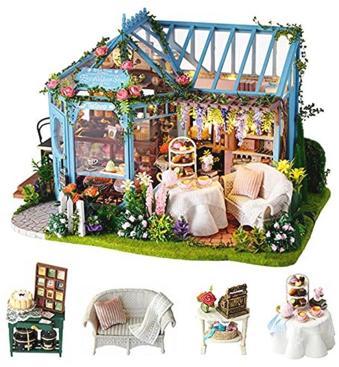 DIY Miniatuur Poppenhuis met Meubels - Rozen Tuin Theehuis
