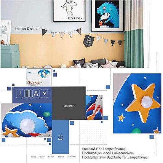 Dimbare Plafondlamp voor Kinderkamer in Kosmisch Sterrenontwerp - Decoratieve Verlichting voor Jongens en Meisjes van Merkloos — afbeelding 2