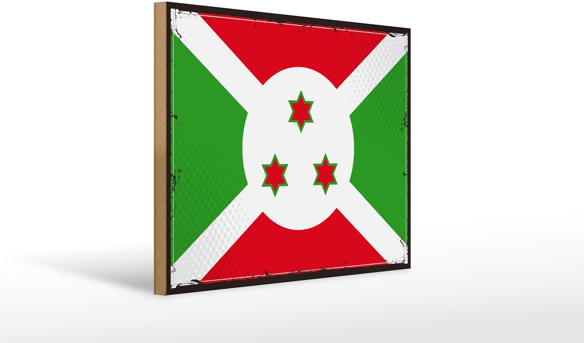 Holzschild Flagge Burundis 40x30cm Retro Flag of Burundi