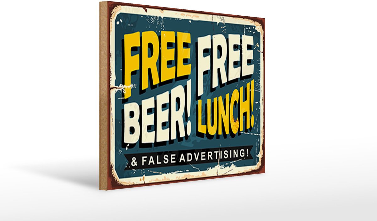 Holzschild Retro 40x30cm Free beer lunch
