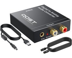Qost Digitaal naar Analoog Audioconverter - 192 kHz Audio Adapter - DAC - Toslink - RCA R/L - Inclusief Optische Kabel en Voedingsadapter