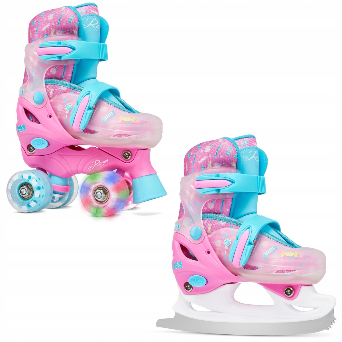 Raven Caramell 2-in-1 Schaatsen & Skates, Maat 27-30, LED Wielen