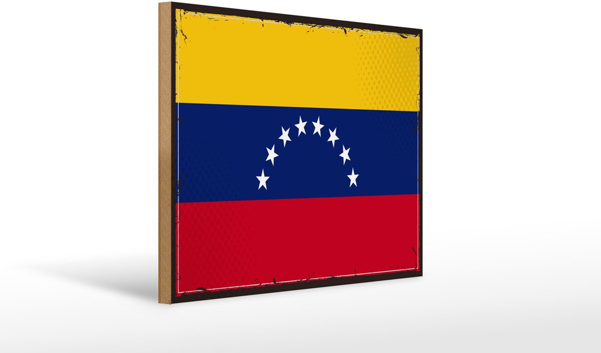 Femer Holzschild Flagge Venezuelas 40x30cm Retro Flag Venezuela Multi