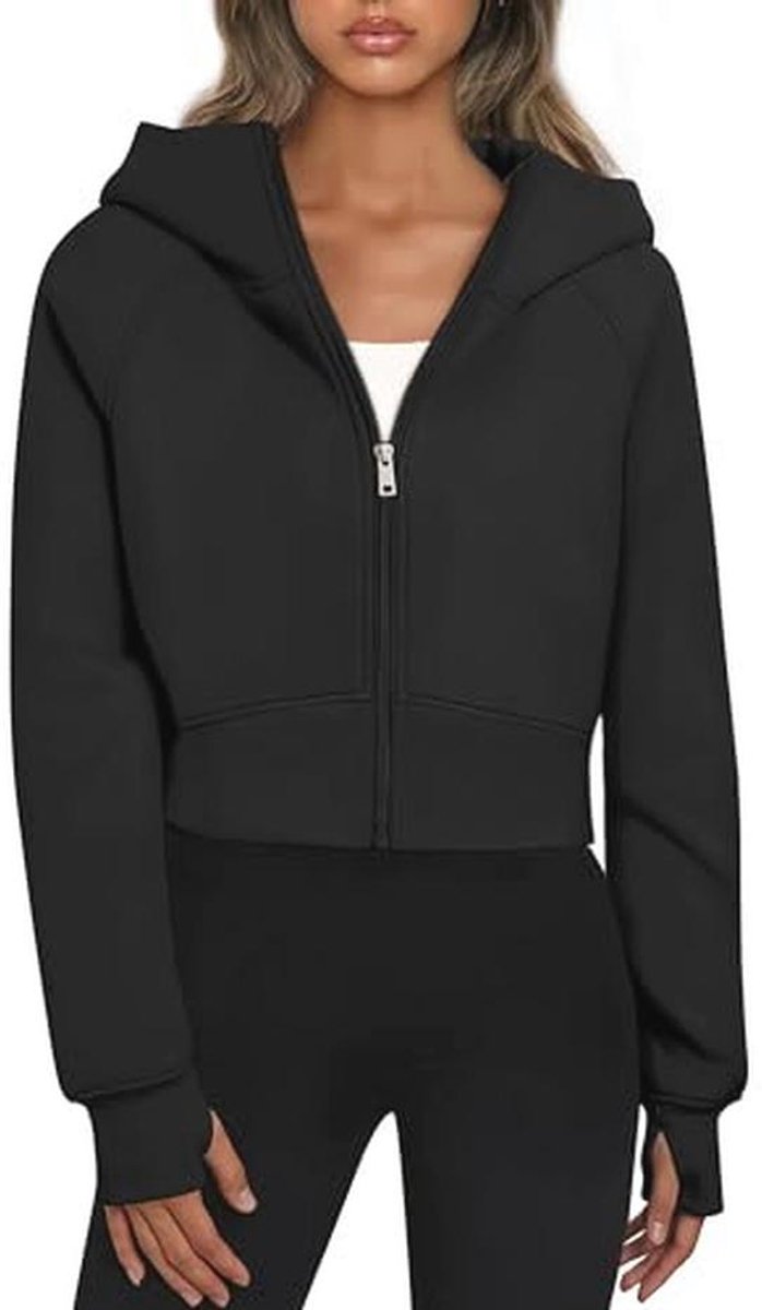 Cropped Hoodie voor dames met capuchon en ritssluiting - Casual Sweatjack voor Herfst en Winter