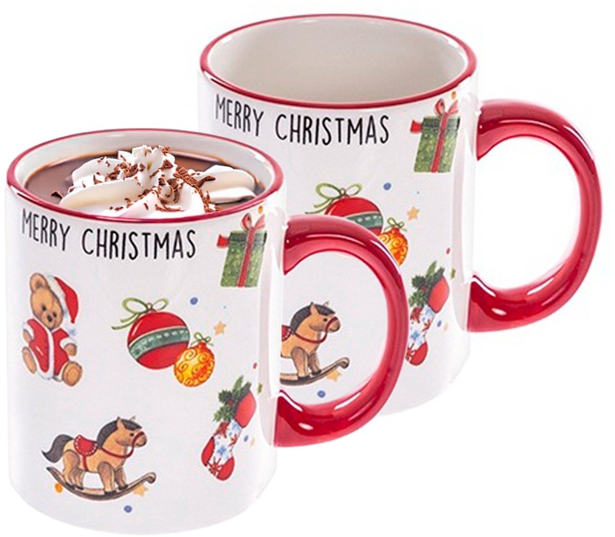 CM Kerst mok - 2x - Merry Christmas - 300 ml - keramiek - in doosje - koffiemok - cadeau - kerstbeker - theemok