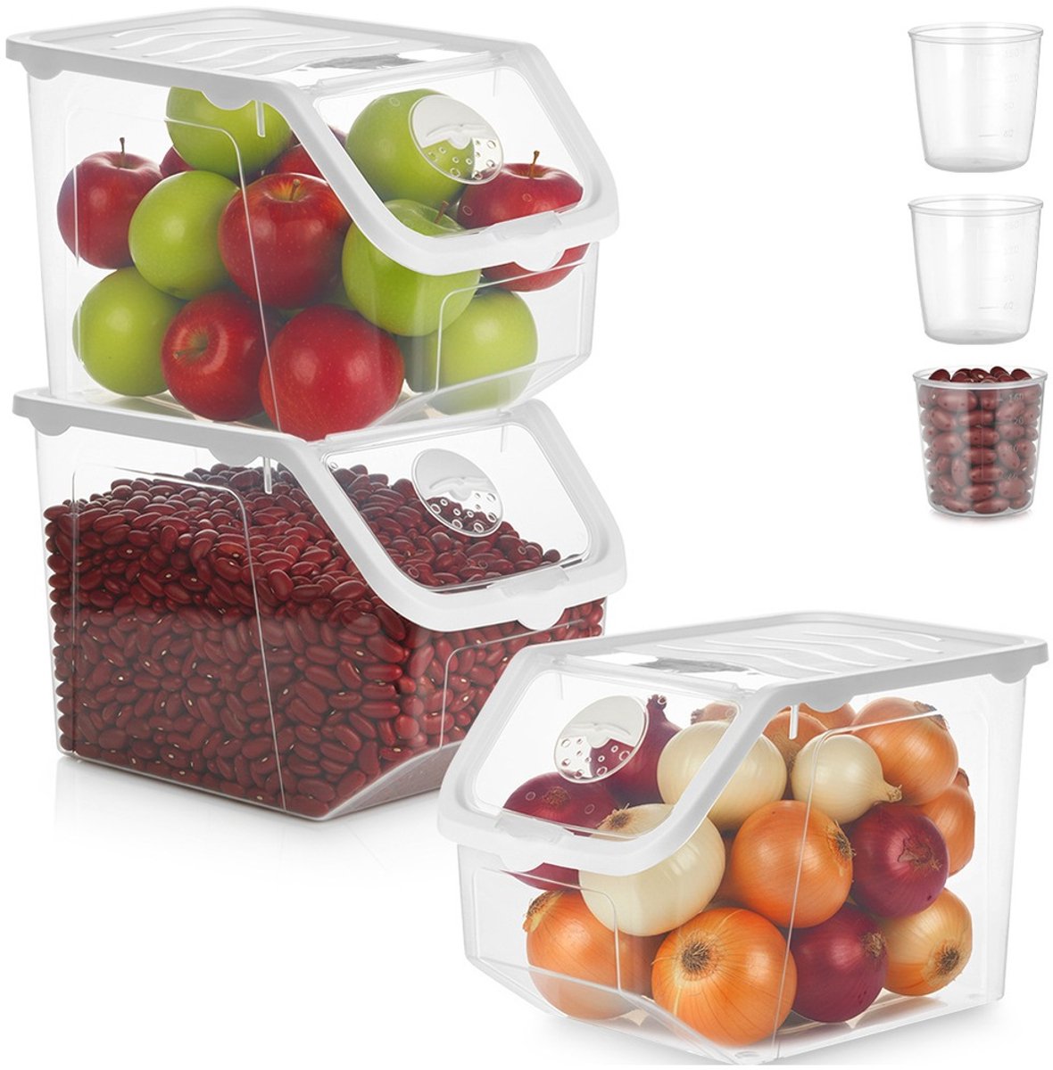 Doos voor Groenten en Fruit met Deksel Transparante 12 l 3 stuks - Aardappelbak - Aardappelpot - Bewaardoos - Container - Koelkast Organizer - Opbergbox - Fruitkist