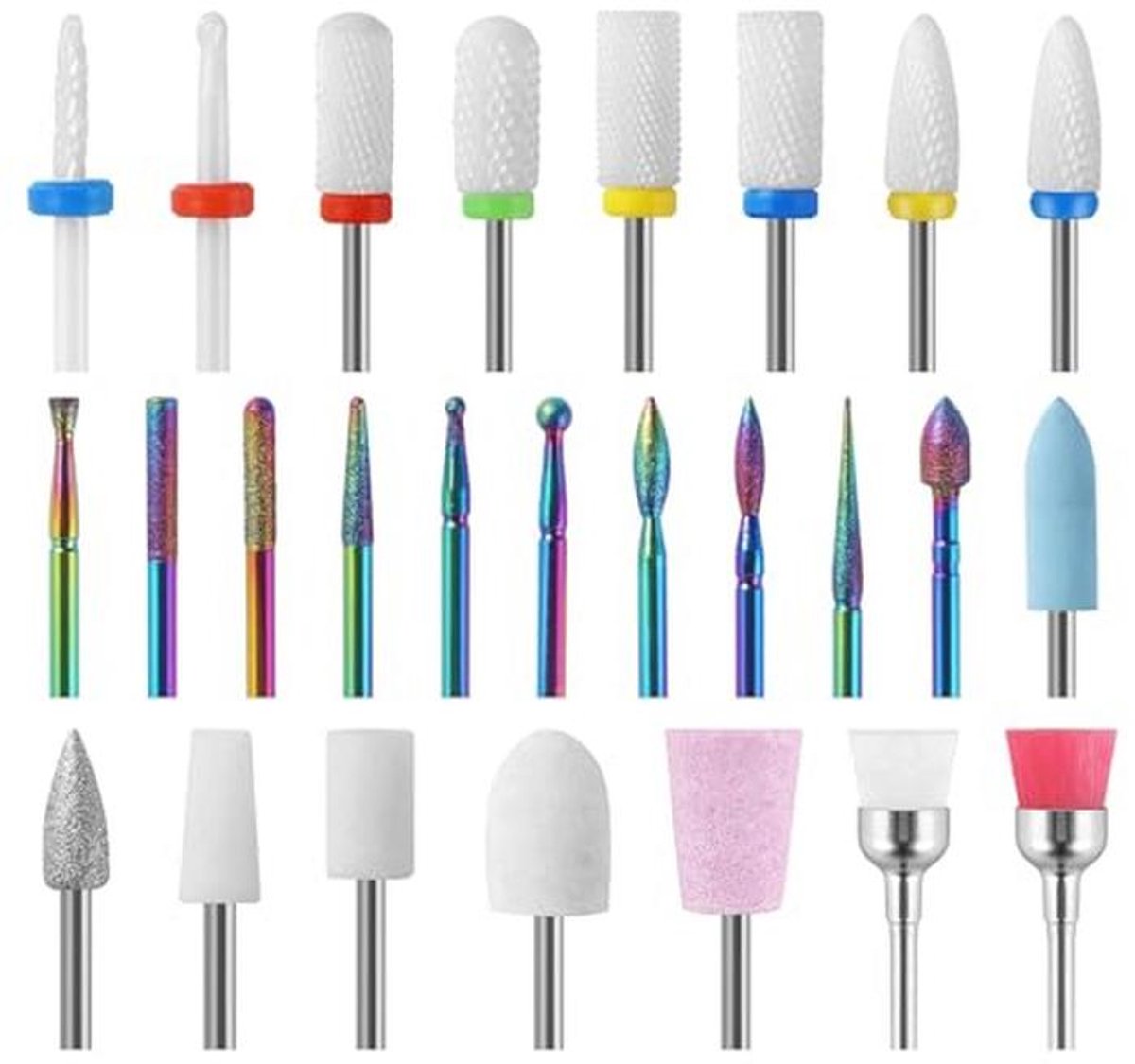 Professionele keramische nagelboren en opzetstukken, 26-delige set voor manicure en pedicure