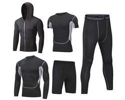 5-delige heren sportoutfit, trainingspak, sneldrogend en ademend voor hardlopen en fitness