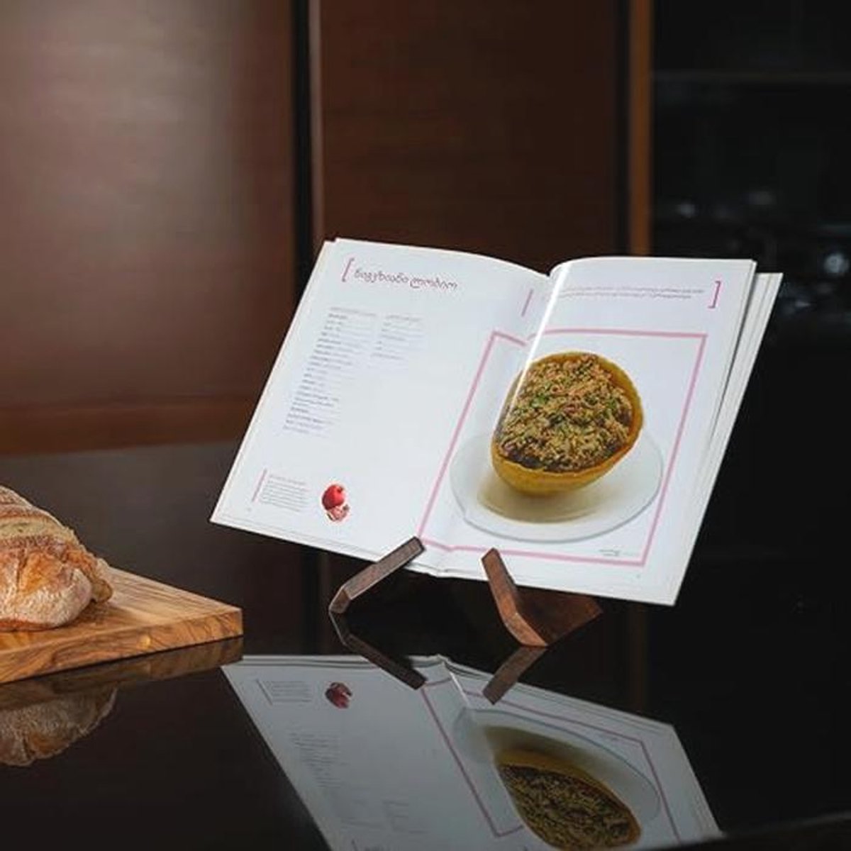 Houten Kookboekstandaard - Handgemaakte Walnoten Boekhouder voor Handsfree Lezen - Kookboek Steun voor Aanrecht - Recept Houder en Leeshulpmiddel voor Keuken — cadeau in Kookcadeaus - foto 6