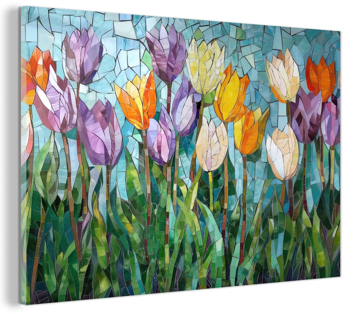 Unyqoos Wanddecoratie 30x20 cm met Kleurrijke Tulpen voor Moderne Interieurs Mozaïek - veld