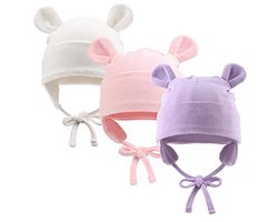 Katoenen Baby Hoed voor Pasgeboren Kinderen - Schattige Beer Beanie Muts voor Winter, Herfst, Lente (0-6 maanden)