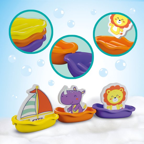 SES Creative Badbootjes - Safari dieren - Baby Speelgoed - Bad Speelgoed - Voor Kinderen Vanaf 10 Maanden - 3 Kleuren - 3 Badbootjes van SES Creative — afbeelding 2