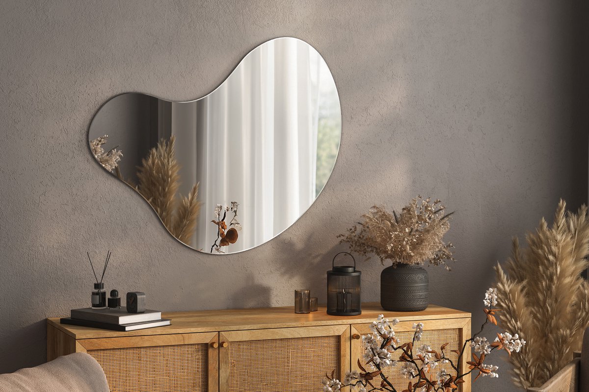 Coloray Onregelmatige Spiegel - Spiegel voor Woonkamer in Organische Vorm - 67,6 cm x 67cm - Onregelmatige Wandspiegel - Scandinavische Asymmetrische Spiegel - Stijlvolle Onregelmatige Spiegel - Onregelmatige Wandspiegel - Unieke Spiegel voor Kamer