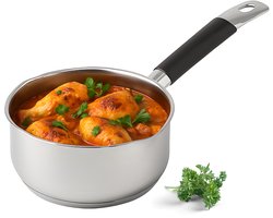 Casserole Lomera en acier inoxydable - 1,3 litre - Compatible induction - Bec verseur double face - Poignée en Siliconen - Graduation interne - Casserole à induction
