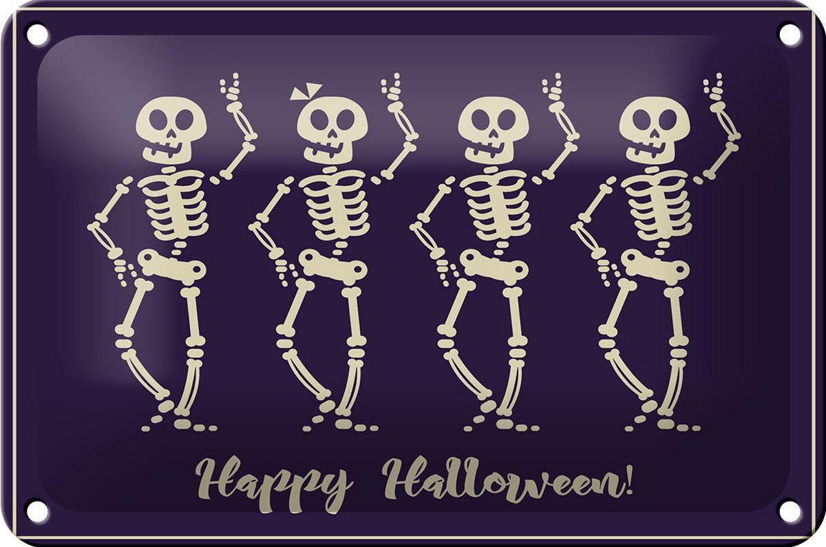 Blechschild Skeleton 18x12cm Happy Halloween Fest