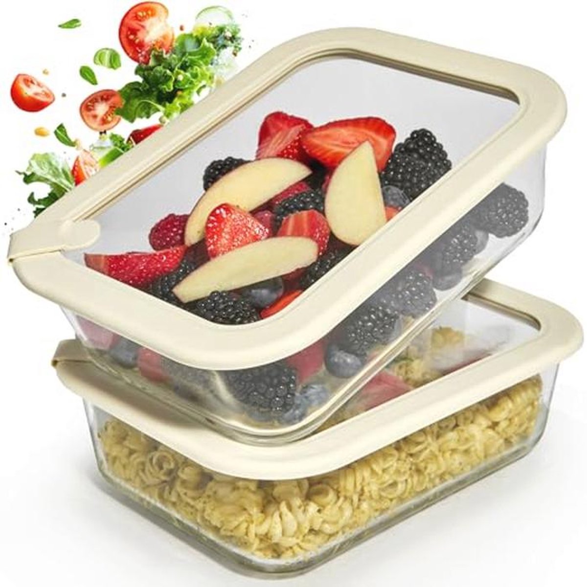 Rechthoekige Borosilicaat Glazen Opbergdoos met Deksel - Set van 2x1520ml, Lunchbox voor Voedselopslag, Koelkast Organizer