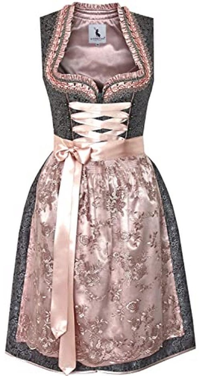 Elegante midi-dirndl met kanten schort voor dames, maat 32-54