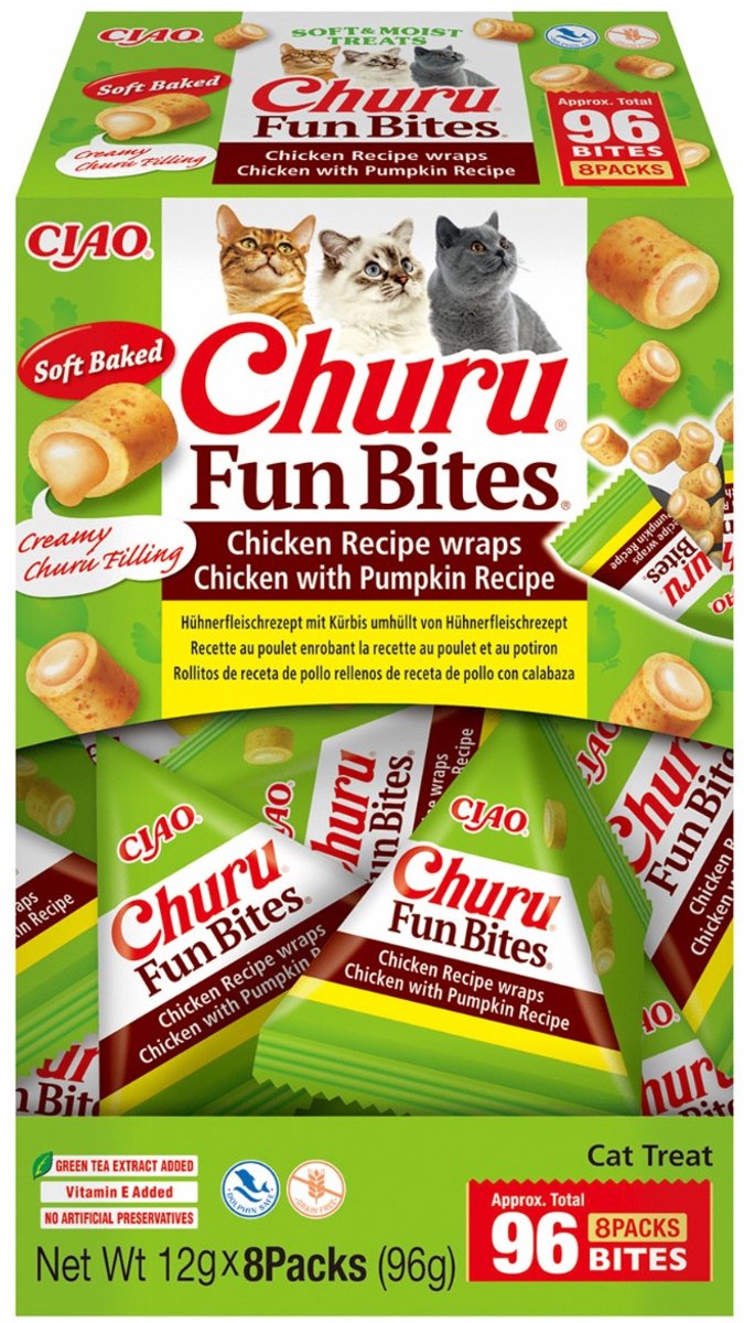 Inaba Churu Fun Bites Chicken Wraps - Kattensnack - Kip Pompoen 12x8 g