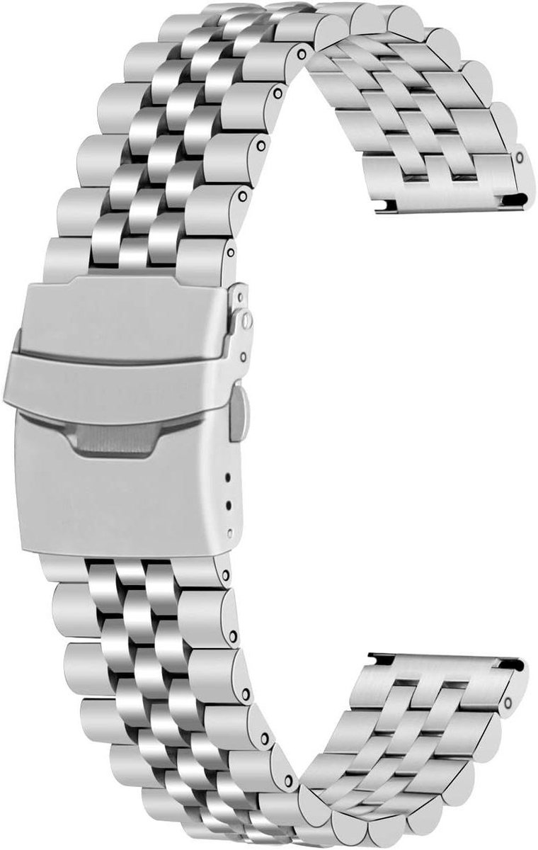 Nordivar - Horlogeband 20mm 22mm 24mm | Heren Dames | 3D vijf rijen | Vervangende band | Metalen sluiting | Zwart Zilver