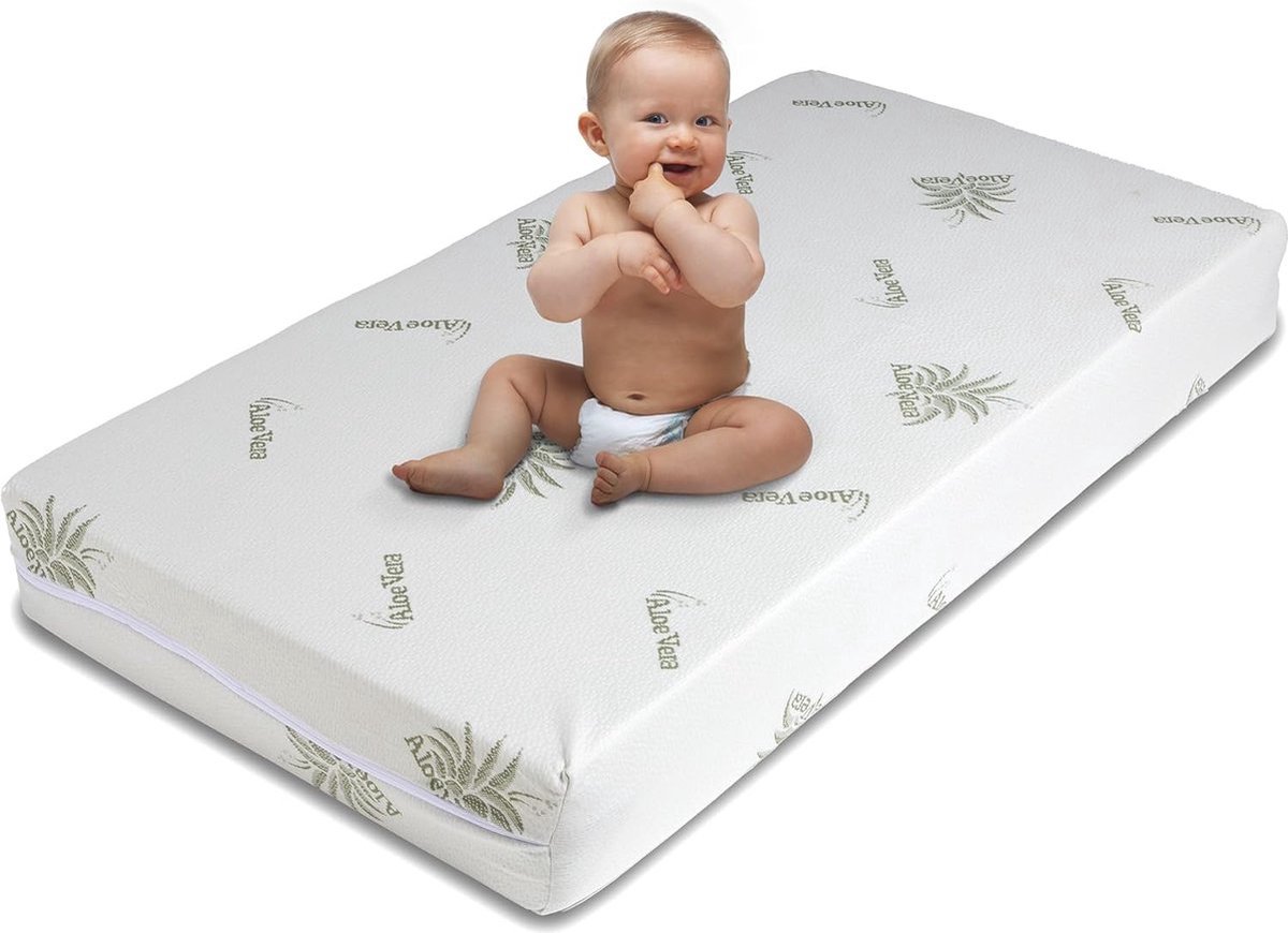 Stunq® 60 x 120 cm, dikte 10 cm, Stunq® en CertiPUR, matras 60 x 120 cm, baby, voor kinderbed of pasgeborenen, afneembare, wasbare overtrek van aloë vera, reisbedmatras, 60 x 120 cm