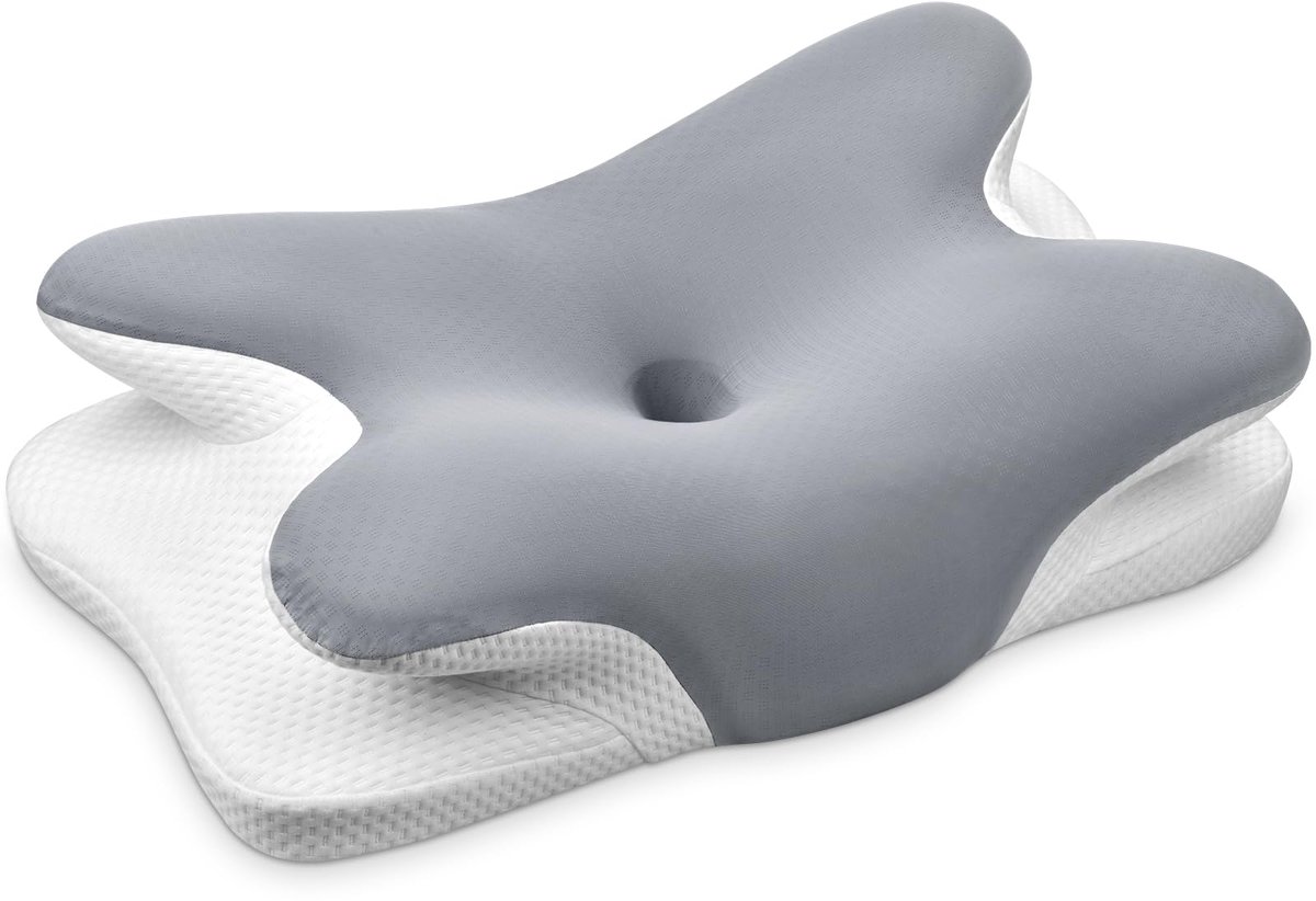 Unyqoos Ergonomisch Traagschuim Nekkussen voor Optimale Ondersteuning en Comfort Grijs