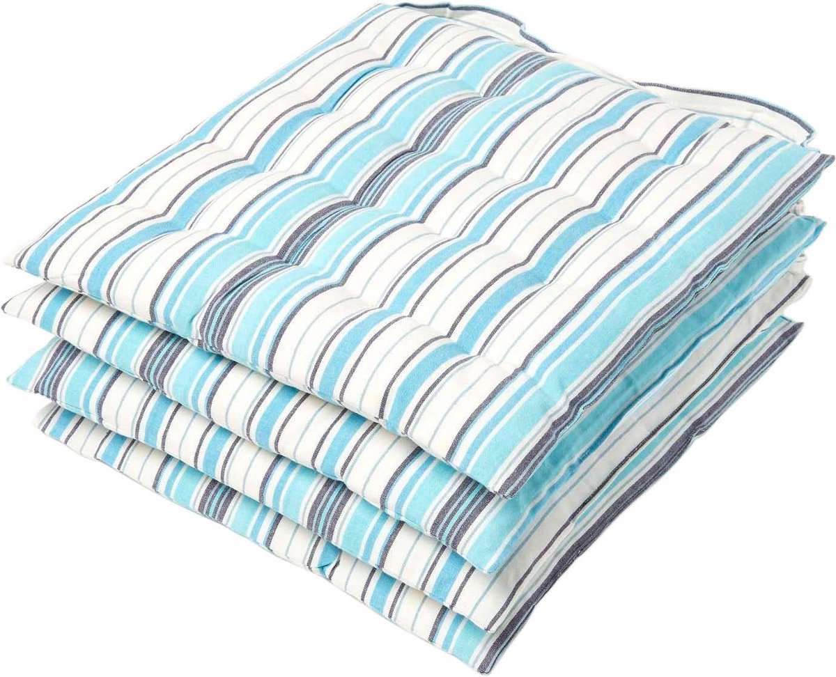 Stunq® Comfortabele Gestreepte Stoelkussens Set van Vier voor Binnen en Buiten