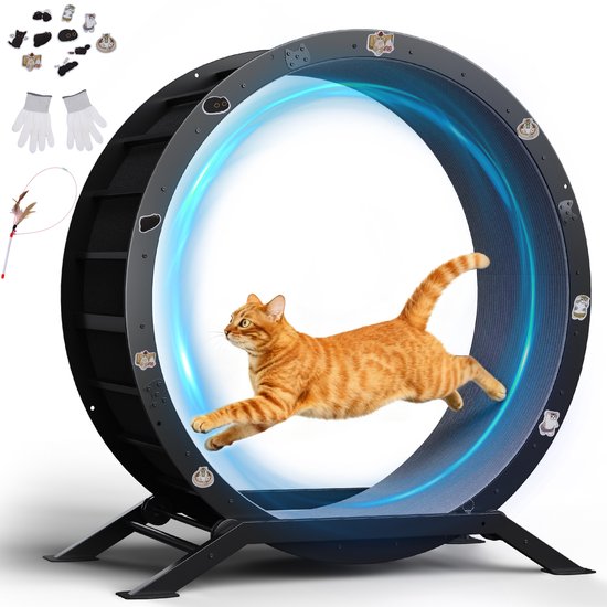 GTPLAYER - Katten Loopwiel XL 100 cm - Ultrastil met Afneembare Mat - Zwart Metaal