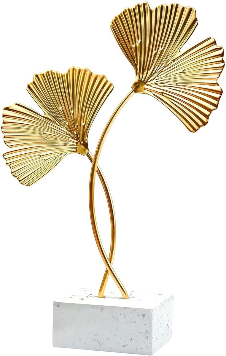 Stunq® Woonkamerdecoratie, Beeld Huisdecoratie, Ginkgo Blad Sculptuur, Woonkamerdecoratie, Kantoor, Moderne Huisdecoratie (28 x 14 cm)