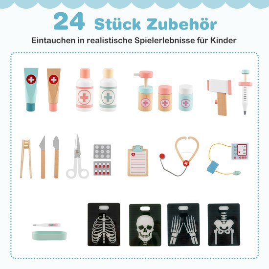 Kit Vétérinaire Enfant 24 Pièces – Blouse, Stéthoscope, Chien Sonore Et Roulant, Sac De Transport – Jeu De Rôle Dès 3 Ans