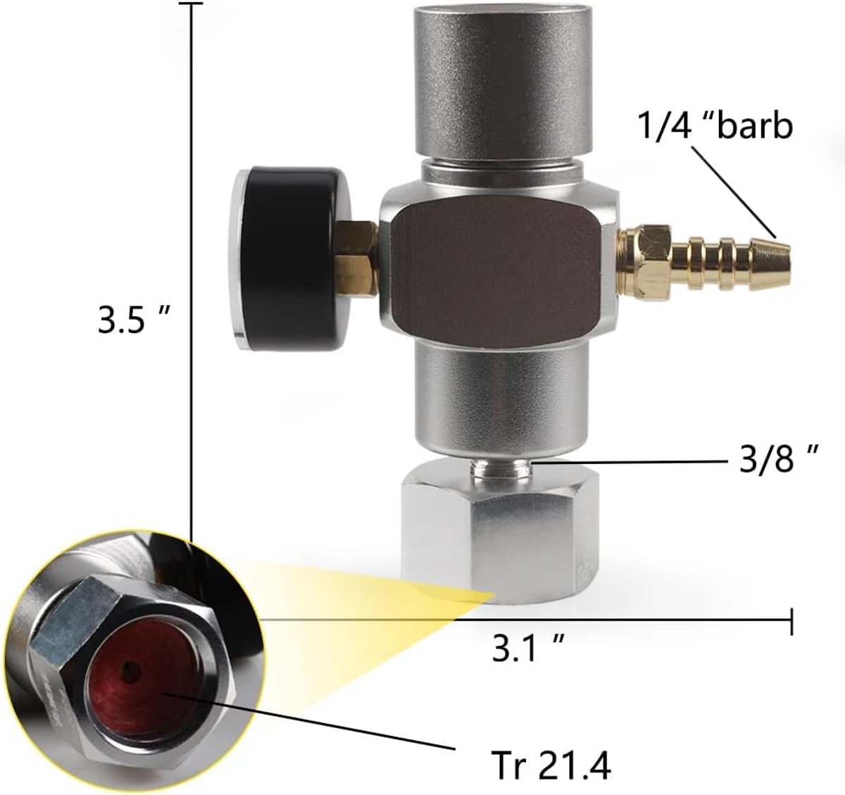 CO2-drukregelaar, 2-in-1 mini-CO2-gasregelaar-soda-manometer met adapter 3/8 in op TR21.4