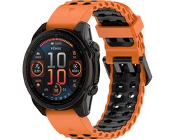 Strap-it siliconen 'Wave' sport bandje - geschikt voor Garmin Fenix 8 (Pro-E-47mm) - Fenix 7 & 6 (Solar-Pro) - Fenix 5 (Plus) / Forerunner 970-965-955-945-935-745 / Epix Gen 2 - Pro 47mm / Quatix 7- 8 / Fenix 8 (Pro/E) - Oranje/Zwart