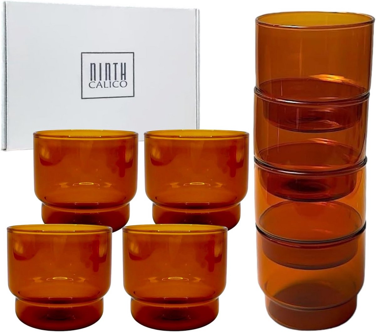 Set van 4 Stapelbare Glazen - Gekleurd Drinkgerei Amber en Grijs