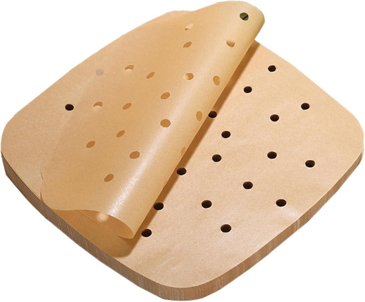 100x Wegwerp Papieren Luchtfriteuse Vormpjes - Geperforeerd Bakpapier voor Airfryer en Oven