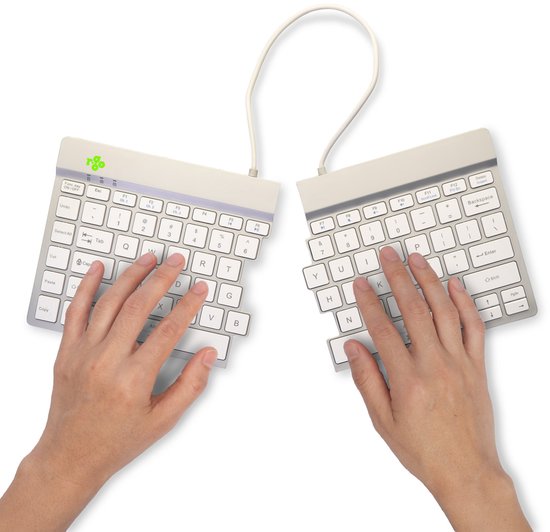 R-Go Split Break clavier ergonomique, compact design, avec logiciel de pause, ultra-mince, Bluetooth 5.0, Mode QWERTY (US), sans fil, blanc