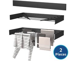 Wasophoogte® Wanddroogrek - Wandmontage Droogrek - Inklapbaar Droogrek - Muurdroogrek - Wasrek hangend - 120cm - 8,4m Drooglengte - Zwart - 2 STUKS
