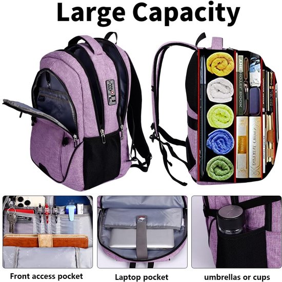 KROSER Laptop Backpack 17.3 Inch Large Computer Backpack Water Repellent School Daypack with USB Charging Port and Headphones Interface RFID Pockets for Work/Business/University/Men/Women