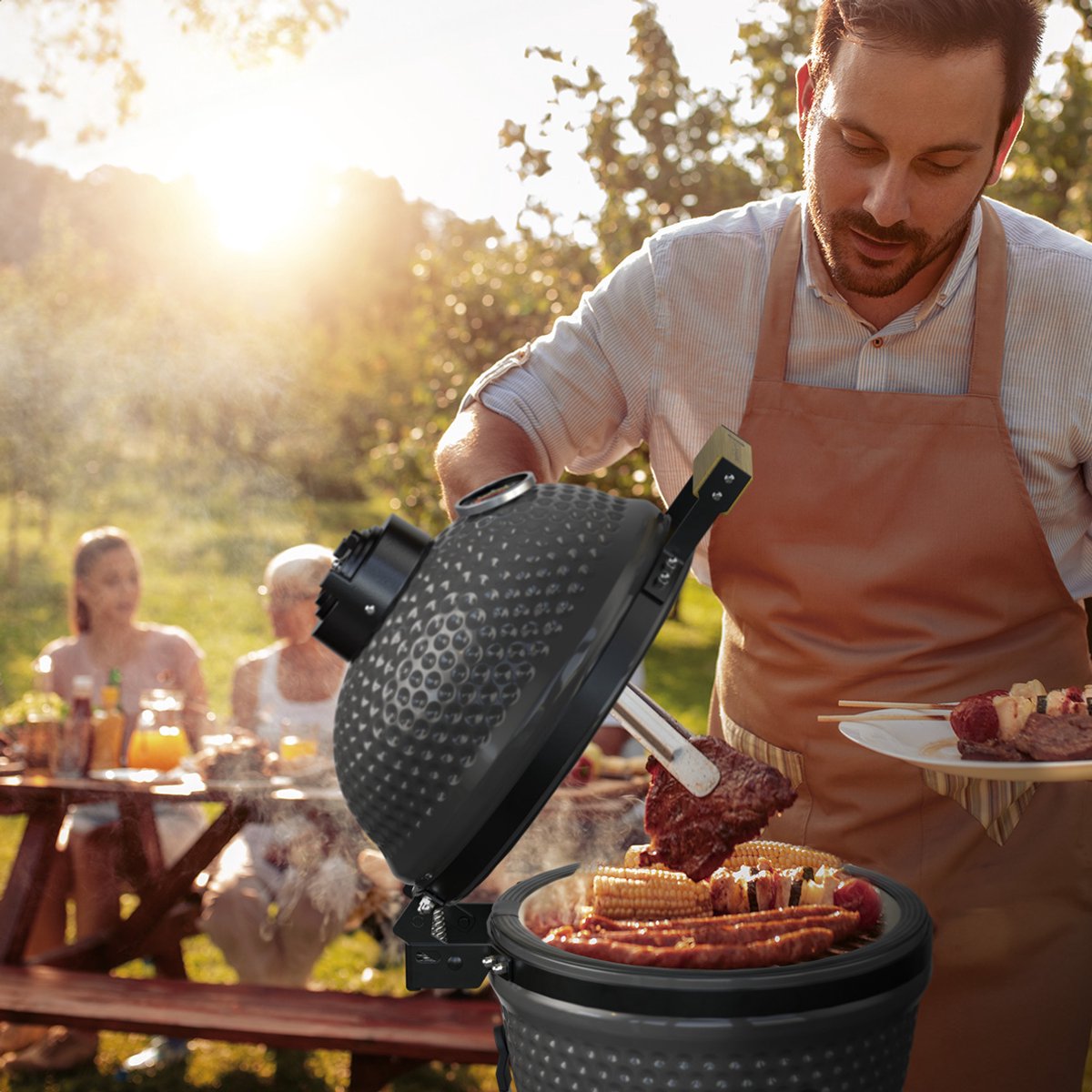 KitchenBrothers Kamado BBQ - 13 Inch Houtskool Barbecue - 27⌀ cm - PFAS-vrij - Egg BBQ - Grijs – foto 7