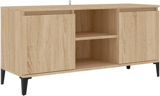 Pangshiyuan TV-kast met houtmateriaal, 2 deuren en 3 vakken, modern design in sonoma-eiken, opbergruimte voor televisies tot 65 inch, woonkamer tv- meubel, 150 W x 30 D x 44,5 H cm