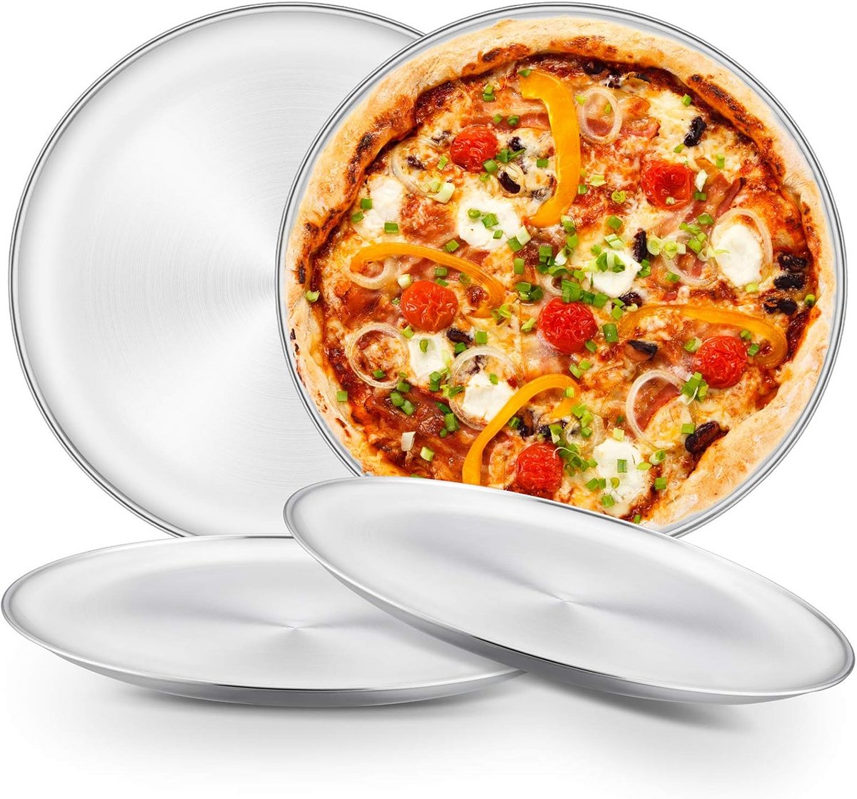 Set van 4 Ronde Pizzaplaten RVS - 26 & 30 cm - Ovenbestendig Bakplaat