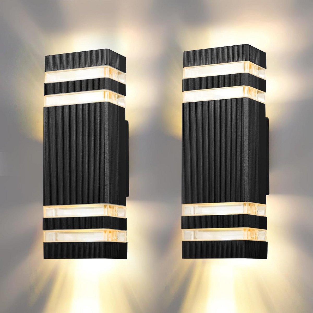 Set van 2 Zwarte Buiten en Binnen Wandlampen IP65 Waterdicht - Moderne Up/Down Verlichting