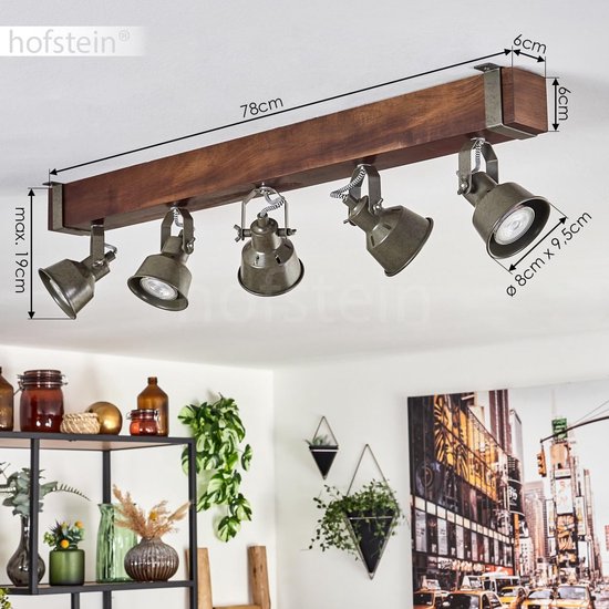 Moderne Plafondlamp Zwart Hout Industrieel met 5 Richtbare Spots | bol