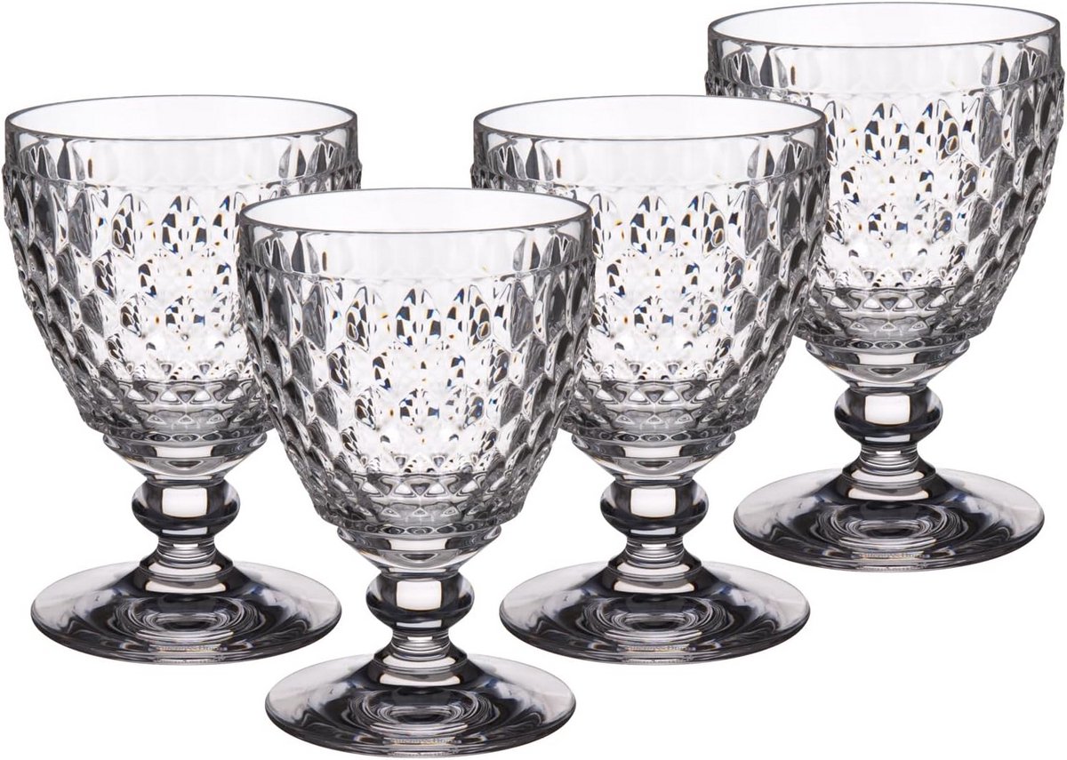 Set van 4 Witte Wijnglazen Porselein Diamantpatroon