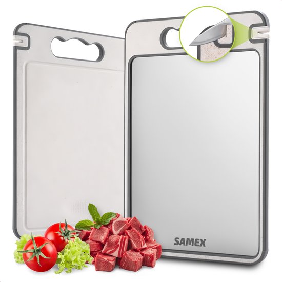 Samex® Planche à Découper - Affûteur de Couteaux et Partie à Râper - Planche à Découper - 37x25cm - Résistant au Lave-Vaisselle - Cutting Board - Chopping Board - Antibactérien