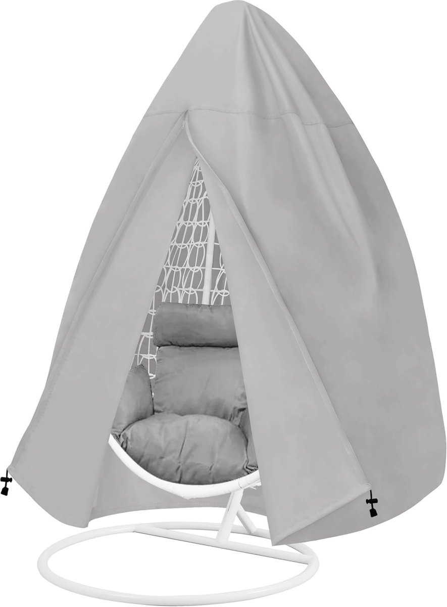 Daity 1 stuk - Eivormige stoelhoes voor buiten - waterdichte rotan schommelstoelhoes voor buiten met rits en gesp aan de onderkant - één zitplaats - zwart - 190 cm hoog x 114 cm breed grijs