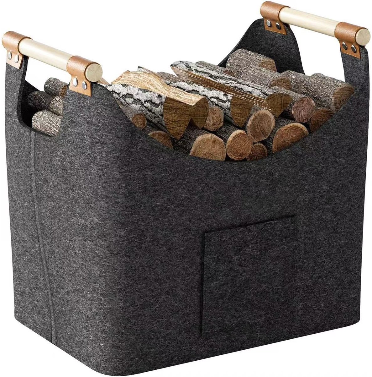 60 liter brandhoutmand – vilten mand met extra dikke voering en verstevigde handvatten – Opvouwbare houten mand voor hout, kranten of opslag 50x32x40 cm