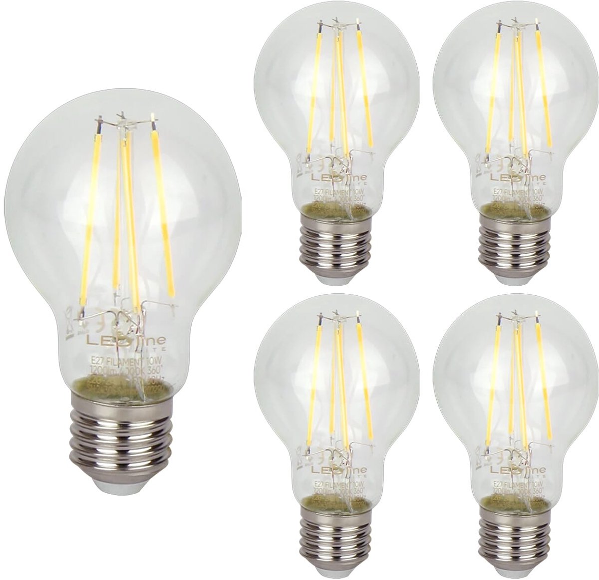 LED line LITE LED Filament Lamp A60 E27 - 10W (vervangt 100W) - 1200lm - Ø60mm - 230V - Energiezuinig - 5 stuks
